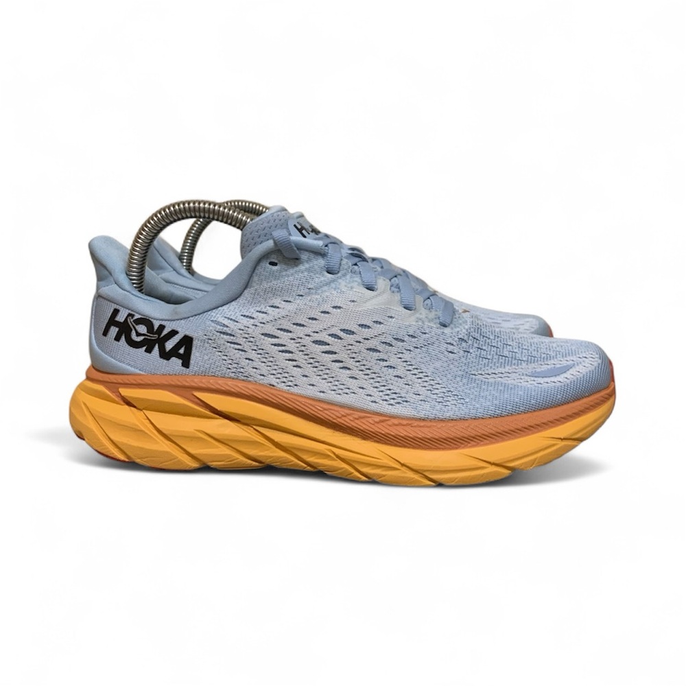 Hoka Clifton 8 Sky Blue Orange Running Comfort Athletic Women’s Shoes 7.5 Wide